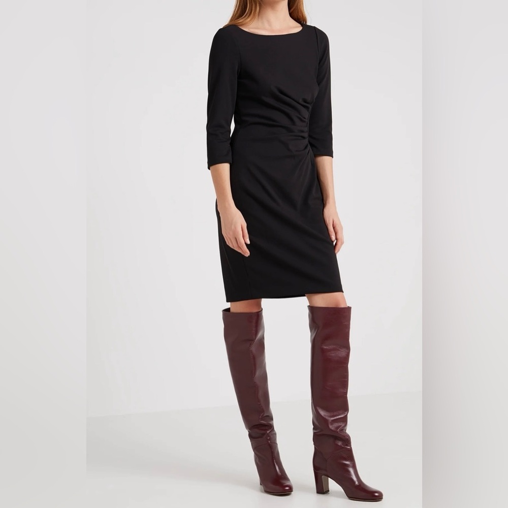 DKNY Black Sheath Dress Size 8 Knee Length 3/4 Sleeve Career Office Cocktail